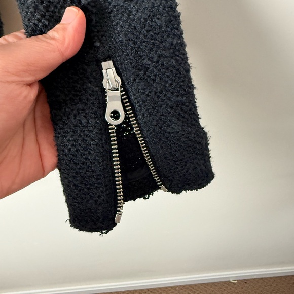 Rebecca Taylor Black Boucle Moto Jacket Cropped Asymmetric Zip - Picture 5 of 7